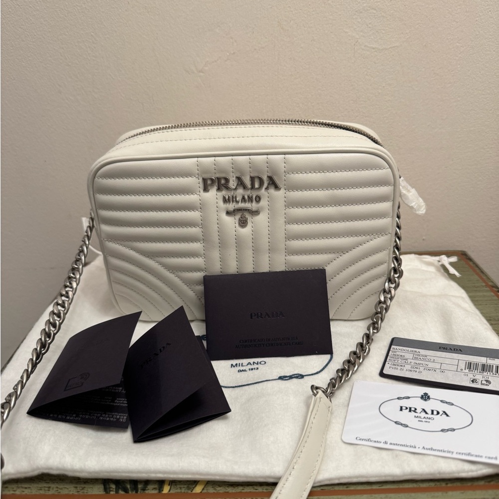 Prada White Leather Diagramme Crossbody Bag